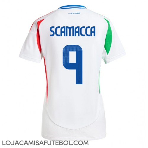 Camisa de Futebol Itália Gianluca Scamacca #9 Equipamento Secundário Mulheres Europeu 2024 Manga Curta